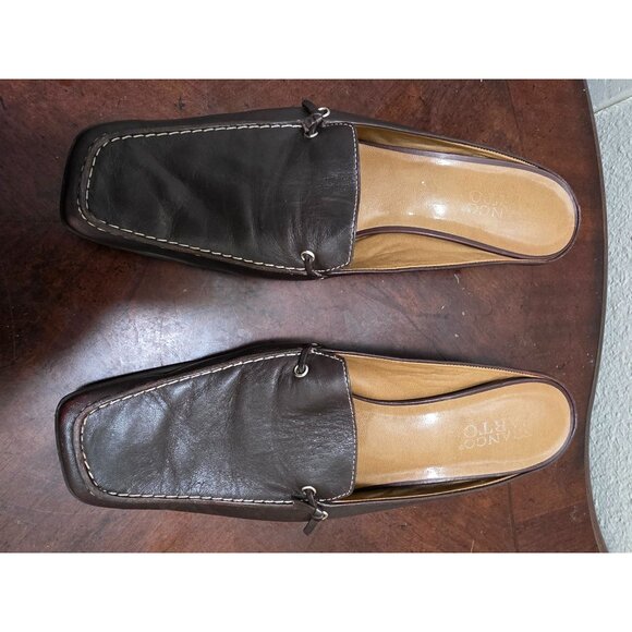Franco Sorto Brown Leather Slip-On Loafer Mules With Kitten Heel Size 8.5 - Picture 11 of 11